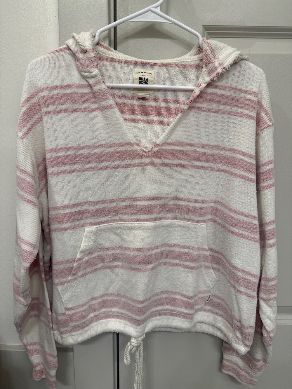 Billabong White and Light Pink Striped Hooded Pullover